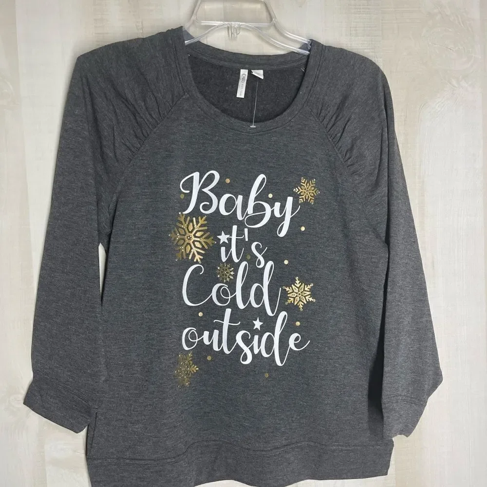 CATO new without‎ tags gray Baby it’s cold outside Holiday sweatshirt, size XS - Picture 6 of 16